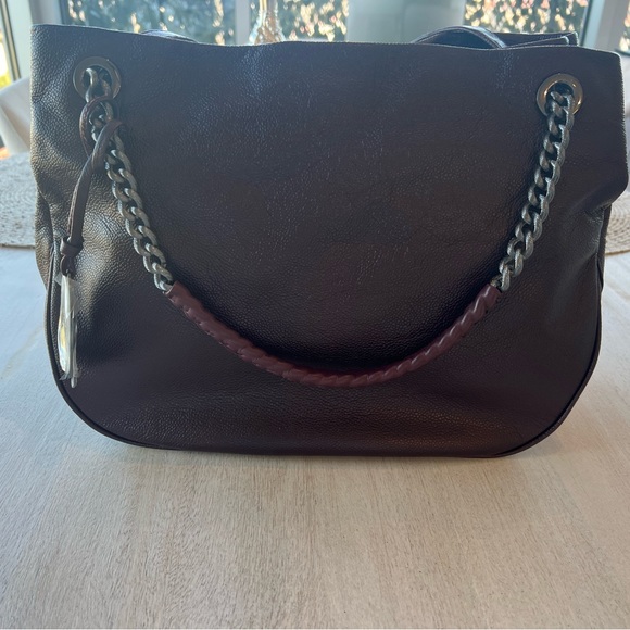 NWT Elie Tahari 100% Pebbled Leather Tote in Claret - Picture 3 of 17